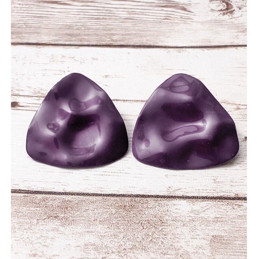 Vintage Clip On Earrings - Pushed in Triangle Shape Unusual Plum Like Tone